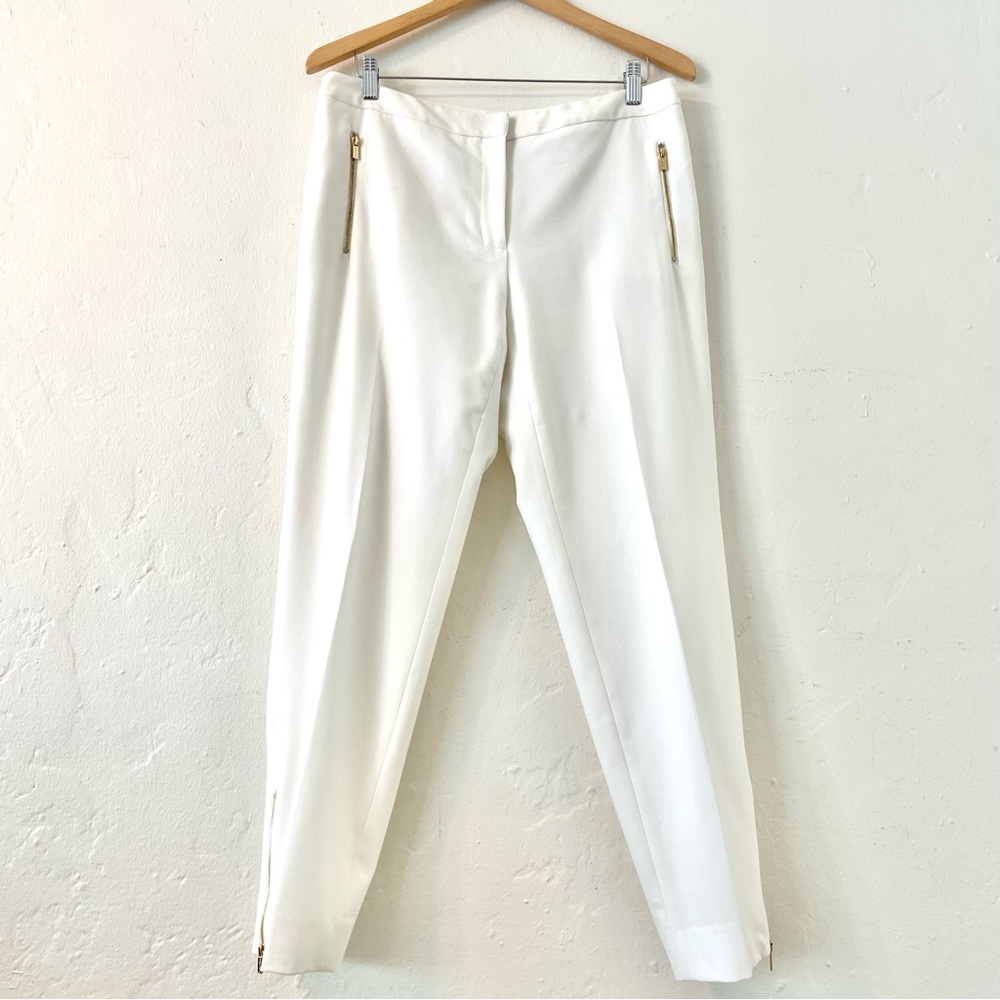 Calvin Klein White Pants, Tapered w/Gold Zippers, Sz 10